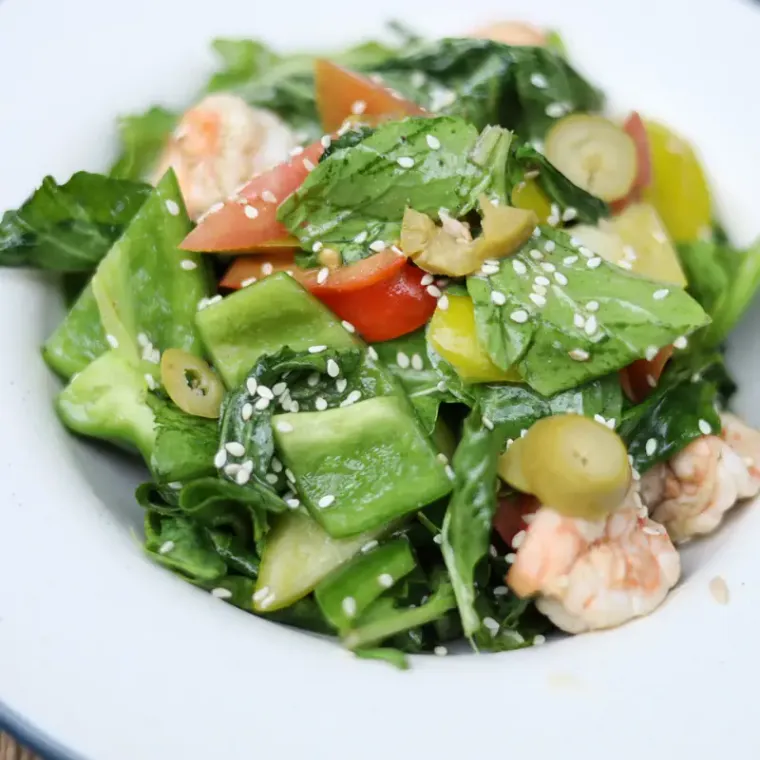 Rucola, Prawns & Avocado as it is served at A2.